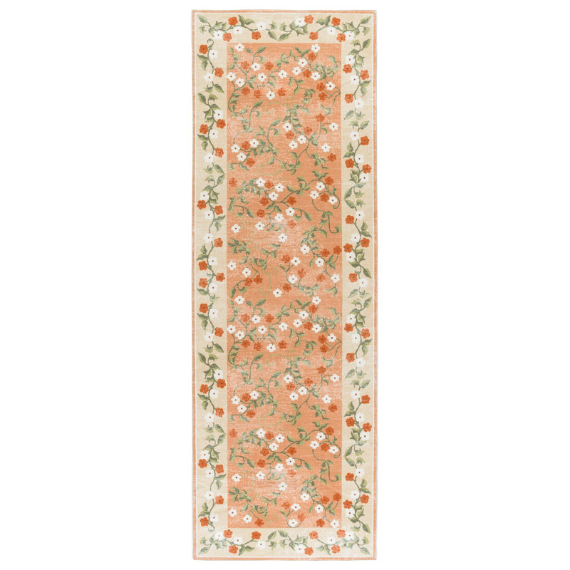 Tapis floral lavable à la machine à performance de 195 cm MSRW, Tapis de couloir 2 pi 6 po x 8 pi