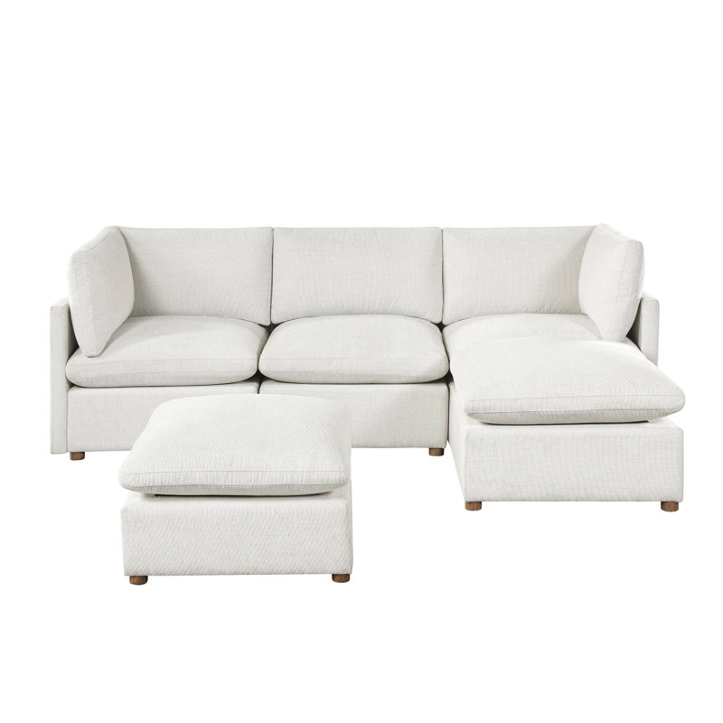 Mobilier de salon modulaire 5 pièces moderne avec deux repose-pieds rembourrés en tissu beige, 34.5" H x 103.5" W x 67.5" D