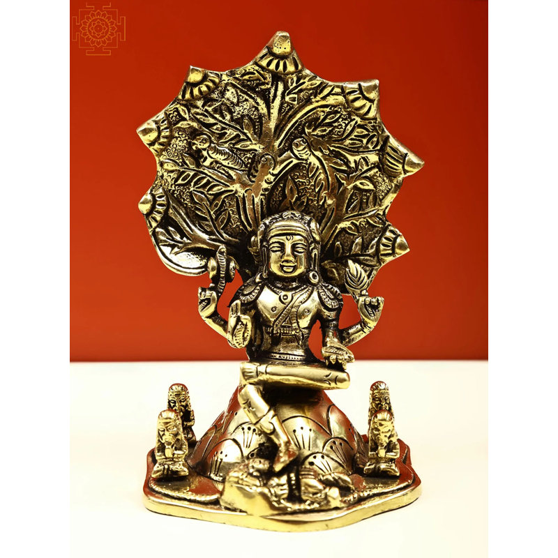 6" Small Brass Dakshinamurthy Shiva Statue – Handcrafted Hindu Guru Idol for Spiritual Home Altar & Meditation Decor