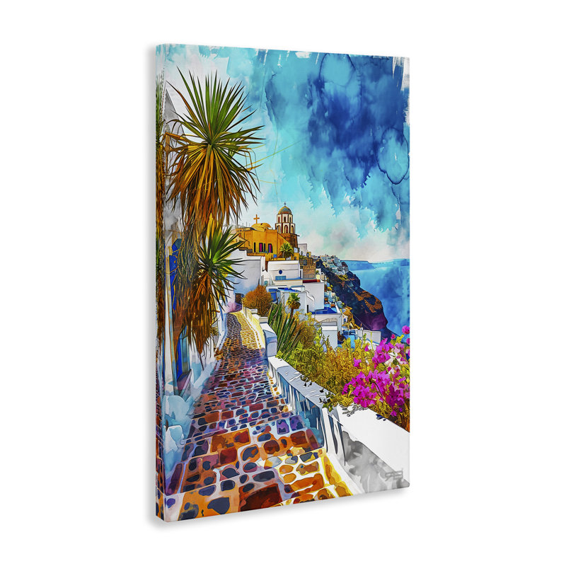 «Tropical Coastal Town», art mural sur toile par RB, H 24 po x l 16 po