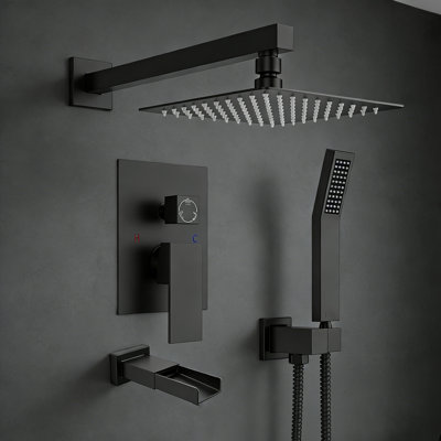 10 Inches All Metal Bathtub Faucet Set Shower System With Tub Spout, Modern Valve And Trim Kit