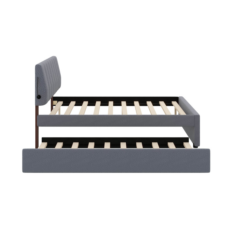 Lit plateforme tapissier Dotta, Double, gris