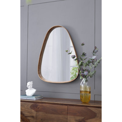 30"X38" Irregular Mirror With Wood Frame, Living Room Bathroom Entryway Decor, Minimalist, Soft Curved Edges, 50% Pine Wood, 25% Mirror, Wall 30"X38", For Room, Bathroom, Entryway, Minimalist Style,