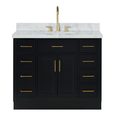 Thornaby 42'' Solid Wood Single Bathroom Vanity with 1.5'' Carrara Marble Top