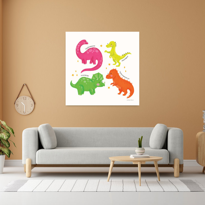 Dino contemporain avec animaux, art lumineux, H 48 po x l 48 po