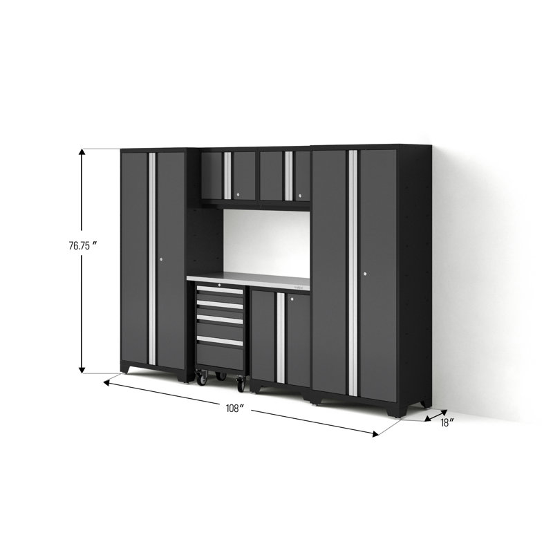 Armoires de rangement 7 pièces Bold Series, gris, Acier inoxydable, Pas de lumières