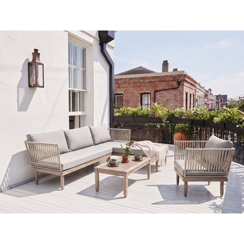 Garden Lounge Set with Table 4 Seater CREMONA Acacia Wood Brown/ Grey Left Hand, Left Hand Facing