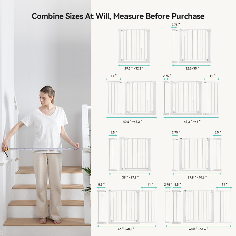 29.5-51.6" Wide Auto Close Safety Baby Gate 30" Tall Dual Lock with Secure Indicator, White