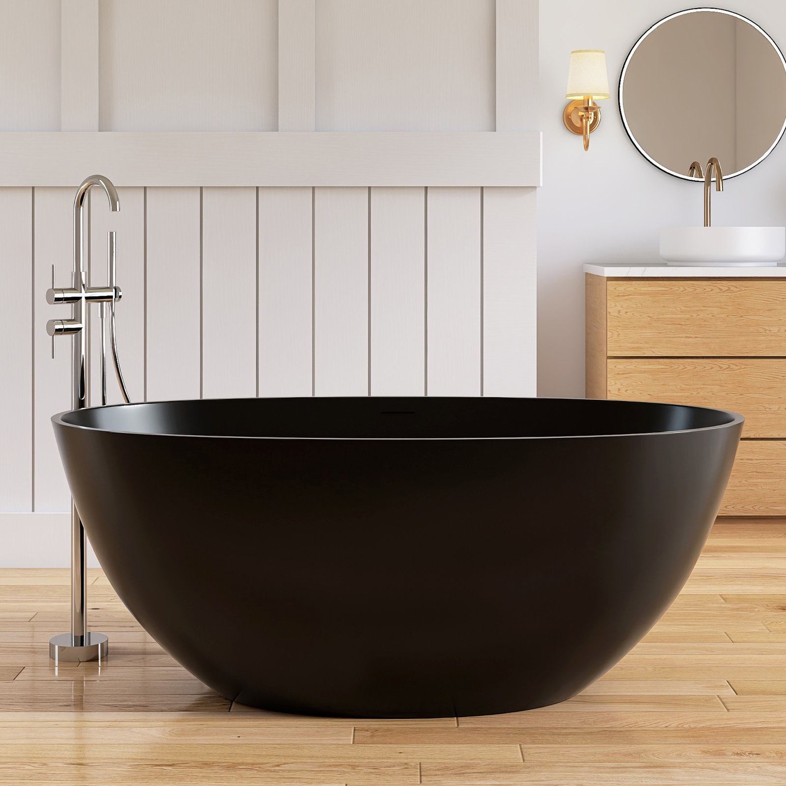 Forma 55" Solid Surface Soaking Bathtub, Black