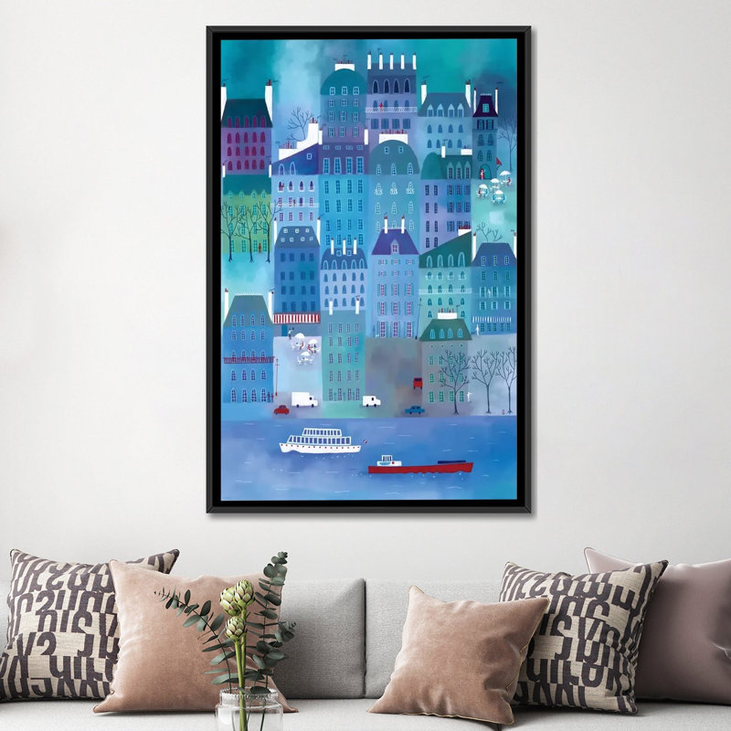 Paris blues par Nic squirrell-impression, H 60 po x l 40po x P 1,5 po, Toile avec cadre noir, Pas de tapis