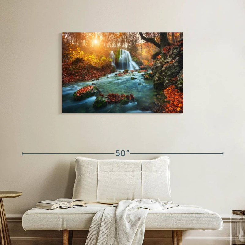 Alvord Autumnal Forest Waterfall, 24" H x 36" W