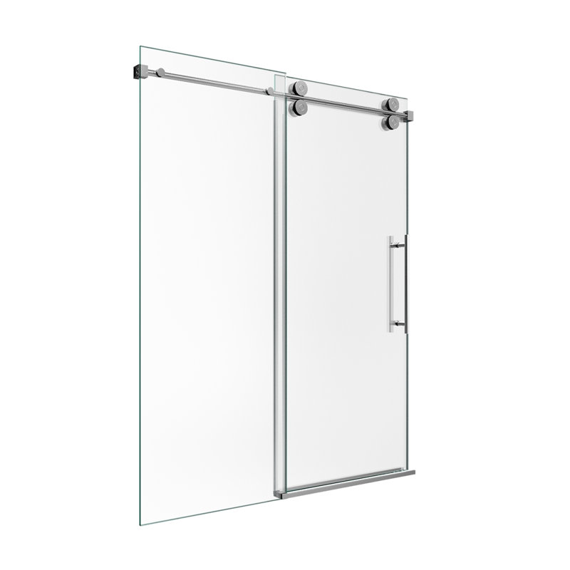 Porte de douche coulissante simple sans cadre - verre trempé transparent de 5/16 po (8 mm), conception à dérivation, Chrome
