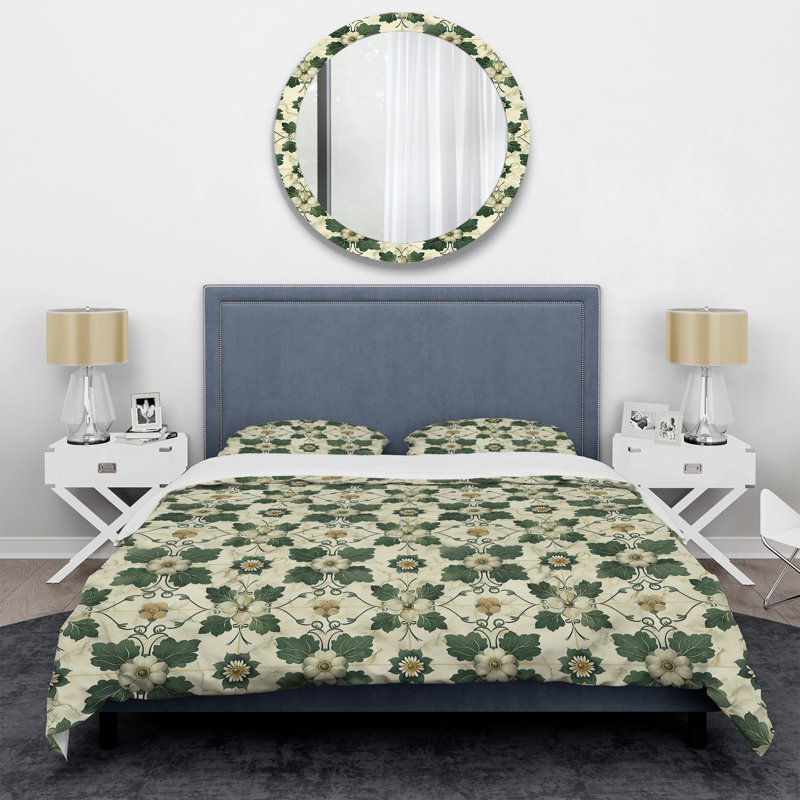 Ensemble de housse de couette Beige Green Modern Flower Garden II - Modern, Housse de couette très grand + 2 très grandes ta