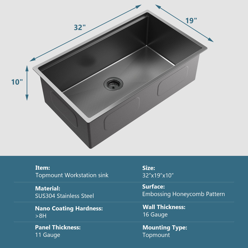 32'' L Single Bowl Stainless Steel Kitchen Sink