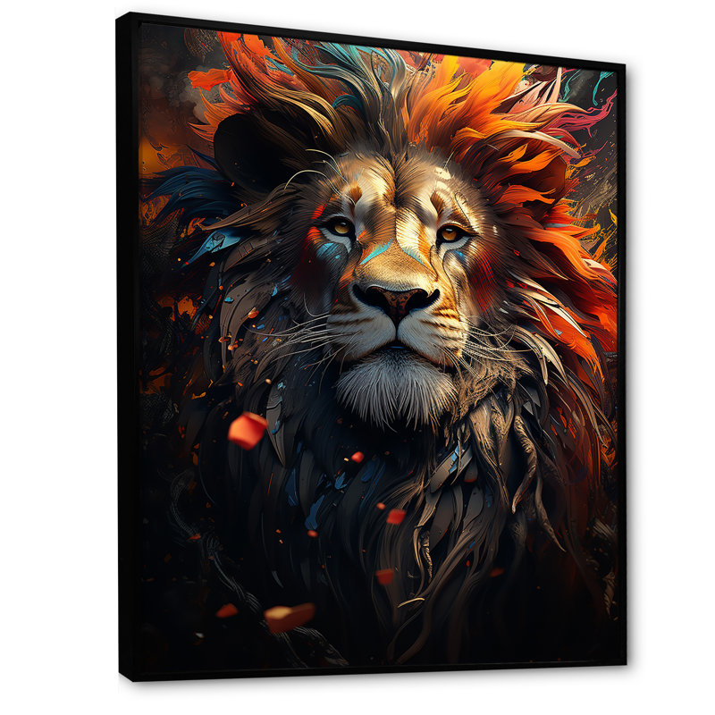«Lion Wild Essence» sur toile, Cadre flottant noir, H 20 po x l 12 po x P 1 po