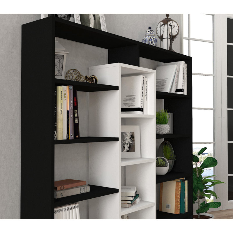 135.7cm H x 125cm W Library Bookcase, Black White