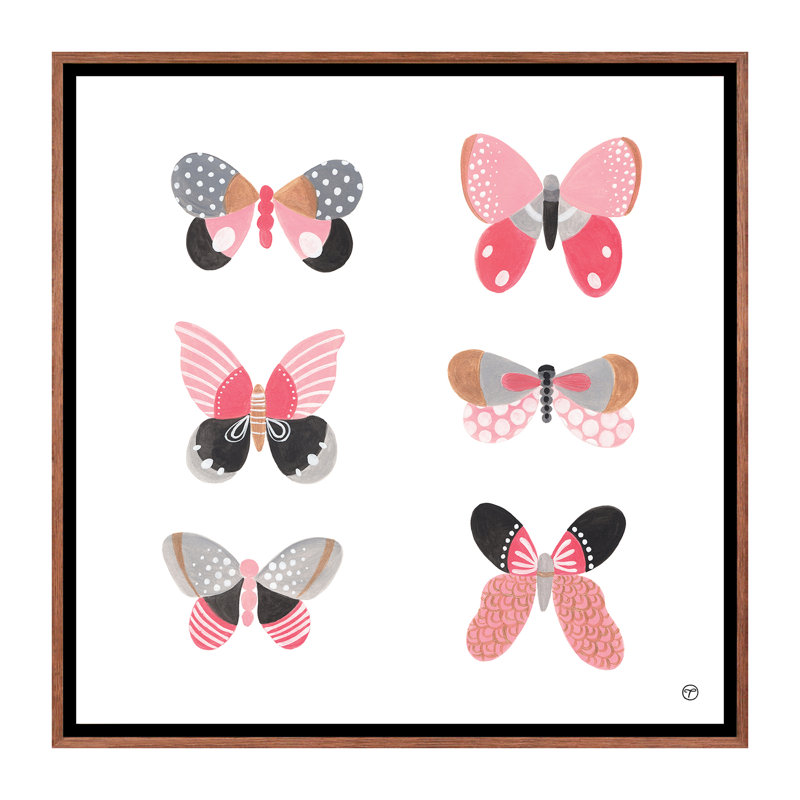 6 papillons art, Toile avec cadre en bois classique, H 26 po x l 26 po x P 1,5 po