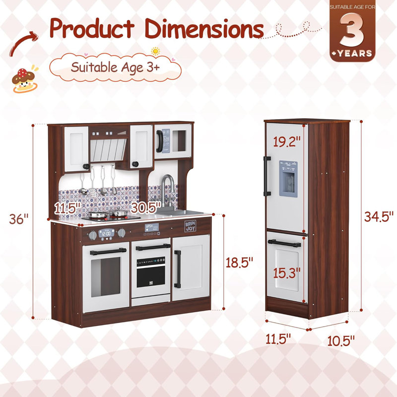 2-piece Kids Kitchen Playset, Wooden Play Kitchen Set For Toddlers