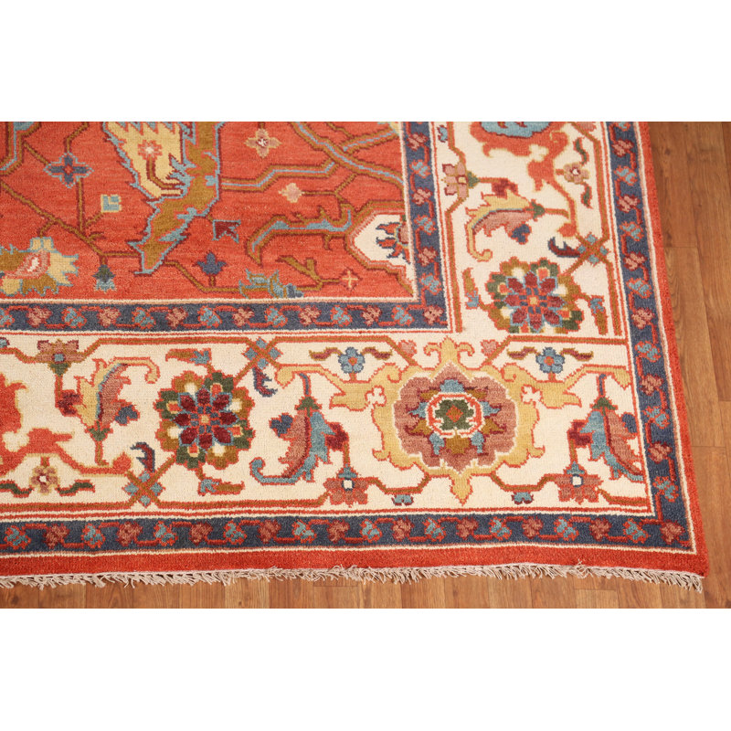 Tapis traditionnel indien en laine orange 10x14