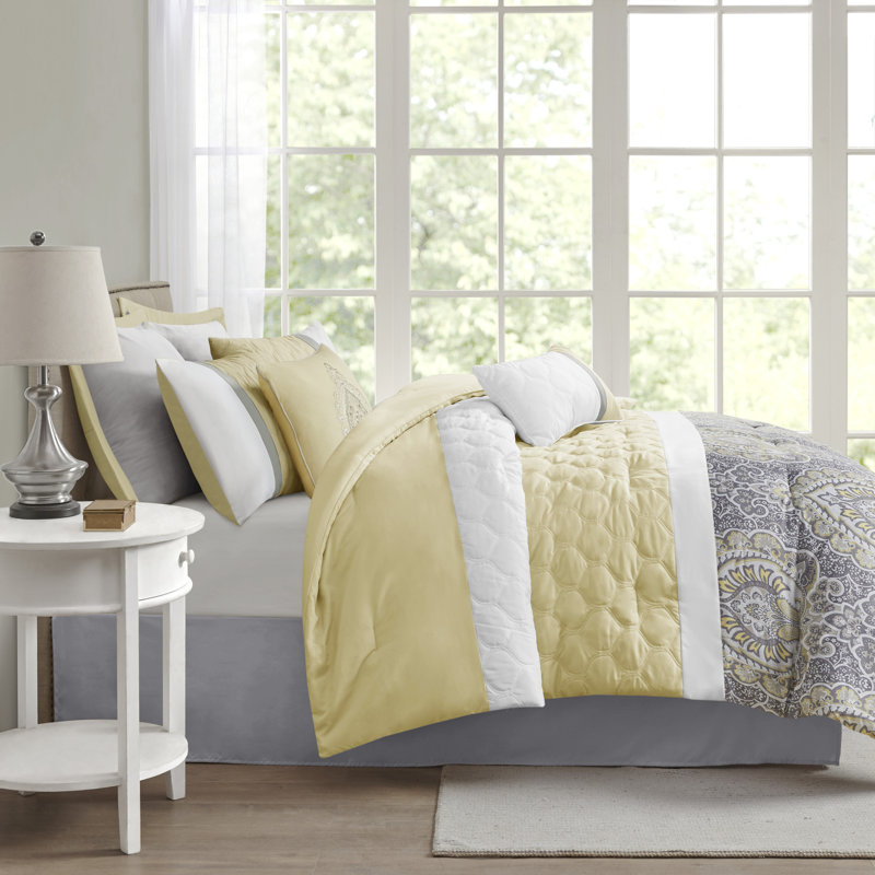 Shawnee Yellow and Gray 8-Piece Queen Microfiber Comforter Set