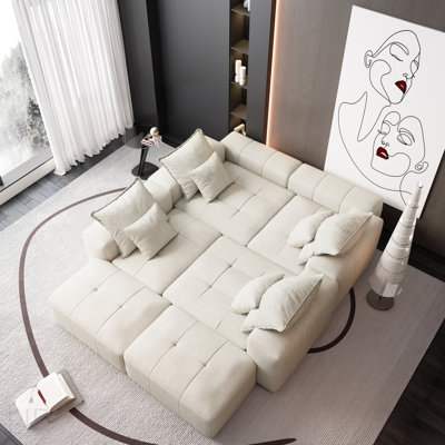 Modern Oversized Modular Sectional Sofa With Sparkling Chenille Fabric, Soft Cushions, And No Assembly Required