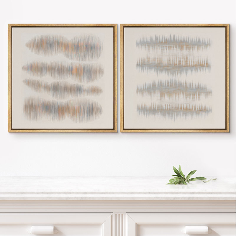«Neutral Abstract Line Composition Modern Minimal Art Duo», art mural encadré, œuvre d'art 2 pièces, Naturel