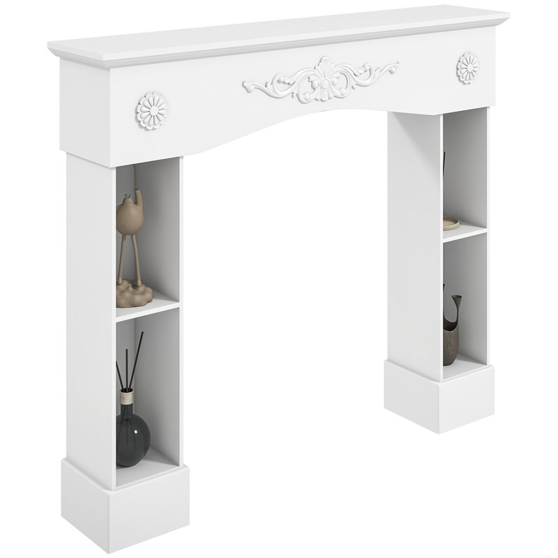 Ornate Freestanding Fireplace Mantel, Classic Baroque Style With Detailed Carving, No Installation Needed, White Finish, 45.3" W X 39.4" H