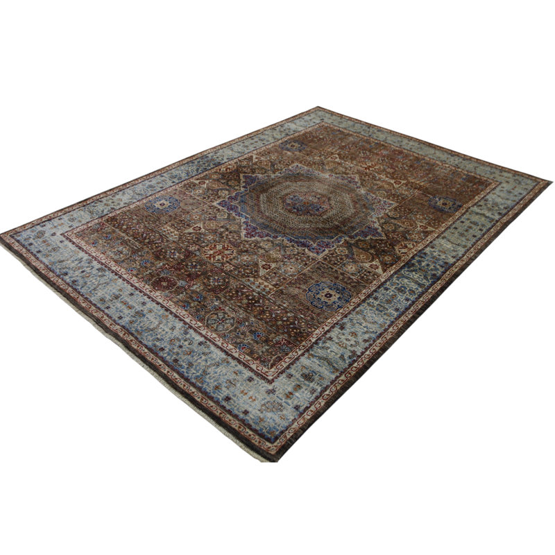 Hand Knotted Wool Area Rug in Brown And Blue