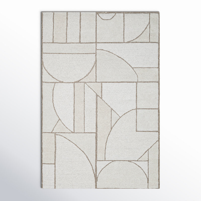 Handmade Tufted Wool Rug in Neutral Geometric Pattern, 6' x 9'