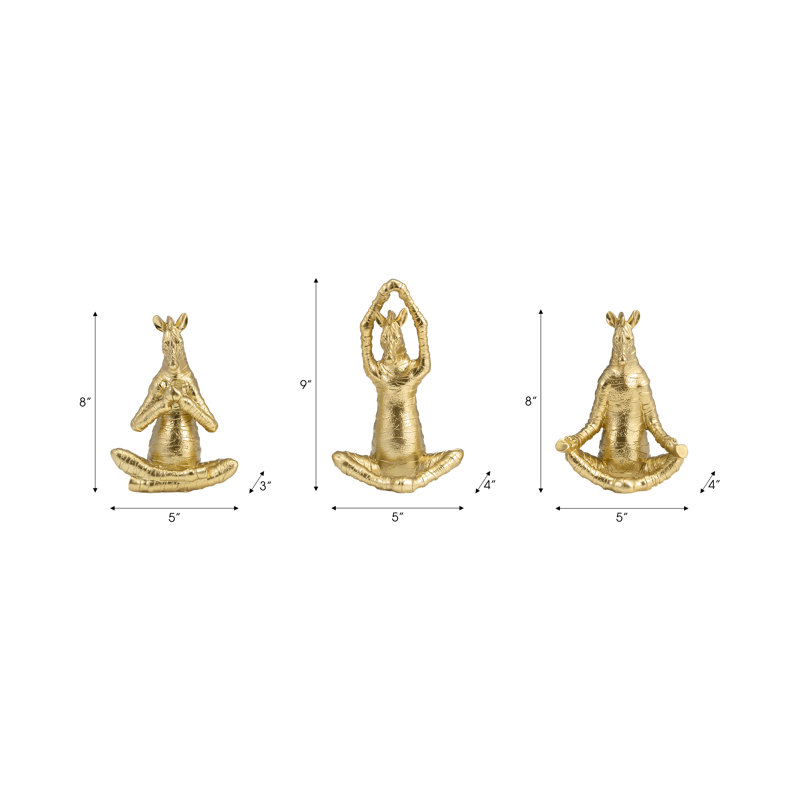 Barzan Modern Resin Polyresin Horse Figurines Set of 3 - Gold Metallic Finish, Decorative Sculptures for Home, Office, Bedroom, and Living Room (8-9 Inch)