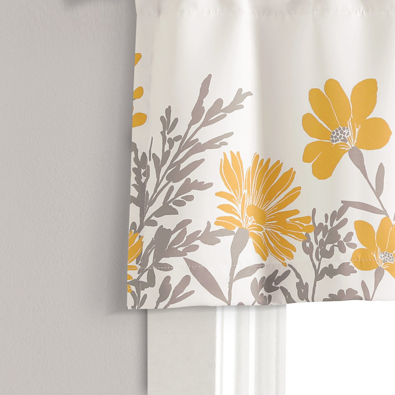 Yellow and Gray Floral Light Filtering Window Valance
