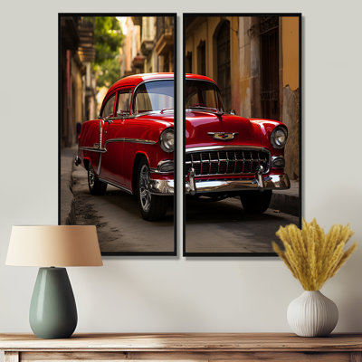 «Havana Red Car - Cuba Landscape», ensemble de 2 grandes impressions sur toile