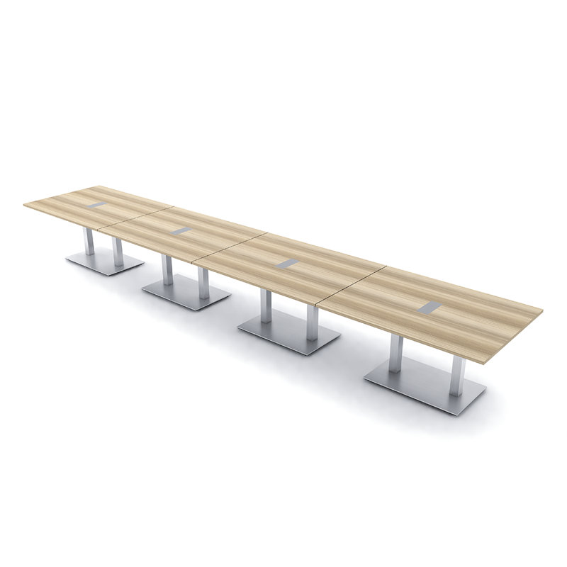 Rectangle Conference Table with Double Metal Post Base | Electrical Unit, Silver, 240" L x 48" W, Blonde Surfside Ash