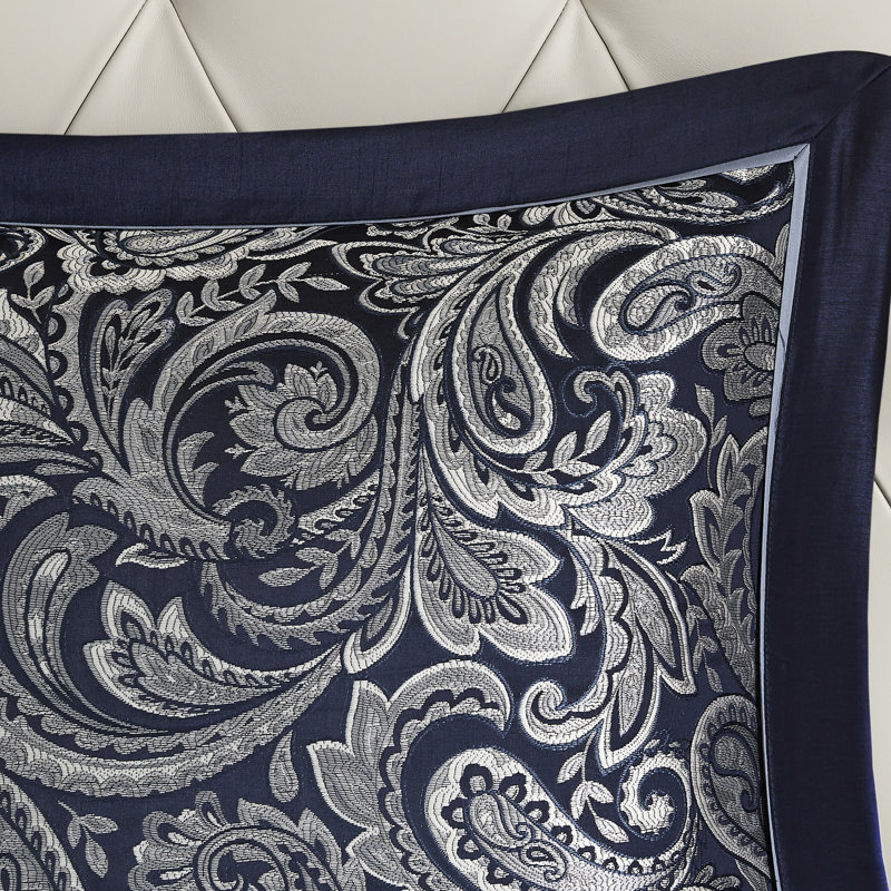 Ensemble de couette 12 pièces King bleu marine, draps doux 100 % coton, couette élégante à motif cachemire, 2 taies d'oreiller carrées, coussins décoratifs, cache-sommier inclus. Magnifique motif.