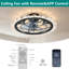 21 Inch Farmhouse Compass Caged Flush Mount Ceiling Fan with Light, Matte Black Round Metal Frame, Wavy Crystal Acrylic Trim, 6 Speed, Remote & App Dual Control for Bedroom Kitchen