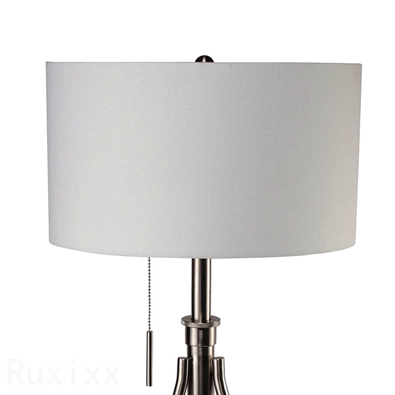 Vintage Look 1Pc Floor Lamp Brushed Steel Tripod Legs Unique Lamp Pull Switch 32"H, 32"