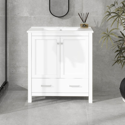 Meuble-lavabo de 30 po avec lavabo simple, armoire de rangement avec 2 portes et un tiroir