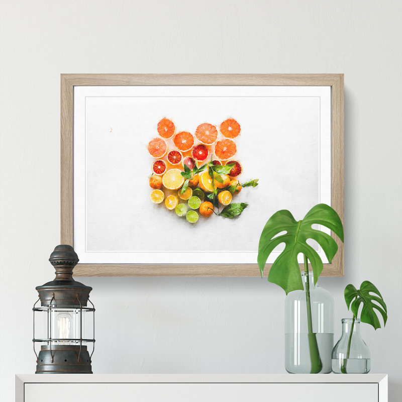 Citrus Fruits - Picture Frame Graphic Art Print, 62cm H x 87cm W x 2cm D, Oak Framed