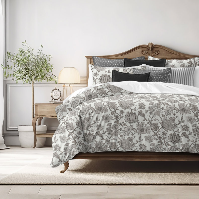 Bronte Ivory Cotton Duvet Cover Set, California King Duvet Cover + 7 Additional Pieces