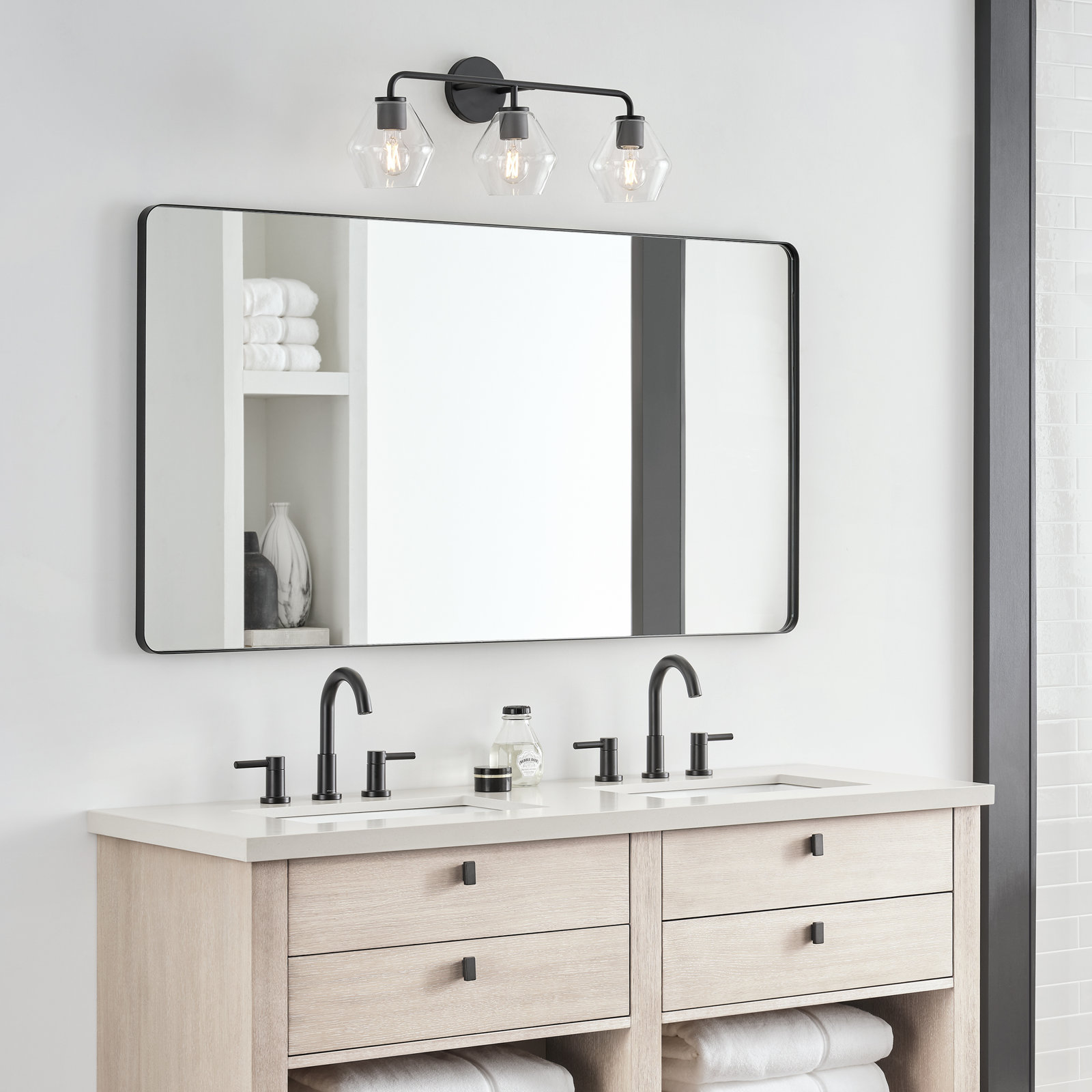 Rooks 3-Light Dimmable Vanity Light, Midnight Black, Clear