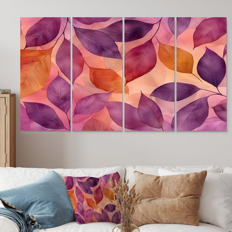 Nott - feuilles - feuilles - art mural traditionnel pour le salon, H 28 po x l 48 po, 4