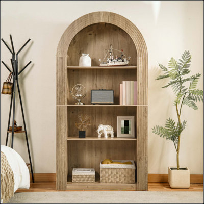 Bibliothèque arquée à 4 niveaux avec tablette de rangement ouverte pour salle à manger, salon et chambre à coucher