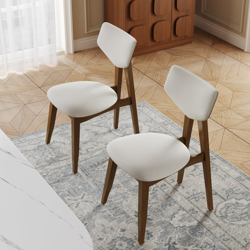 Modern Dining Chairs, Beige Pu Leather Kitchen Chairs With Solid Wood Legs, Not Assemble  Needed