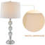 Ensemble de 2 lampes de table modernes en cristal transparent de 70 cm (27,5 po) avec abat-jour blanc et base en nickel, intensité variable à 3 niveaux, pour chambre et salon.