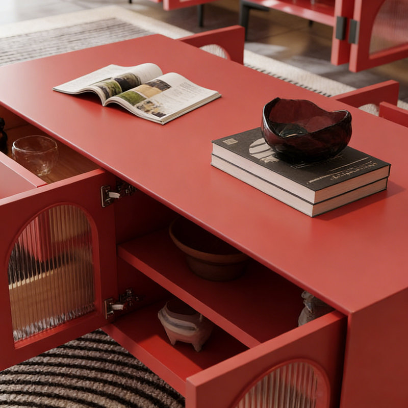 Table basse de salon en bois, Rouge, Noir