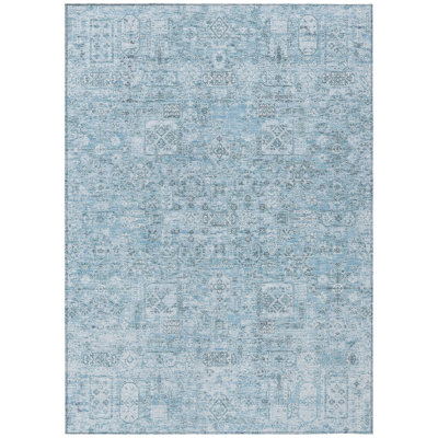 HomeRoots 5' X 8' Sky Blue And Denim Blue Floral Washable Indoor Outdoor Area Rug