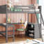 Lit mezzanine double avec tablettes et bureau, lit mezzanine en bois avec bureau - Gris