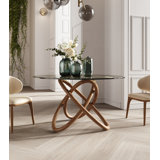 Shirehampton Round Glass Top Solid Wood Base Dining Table