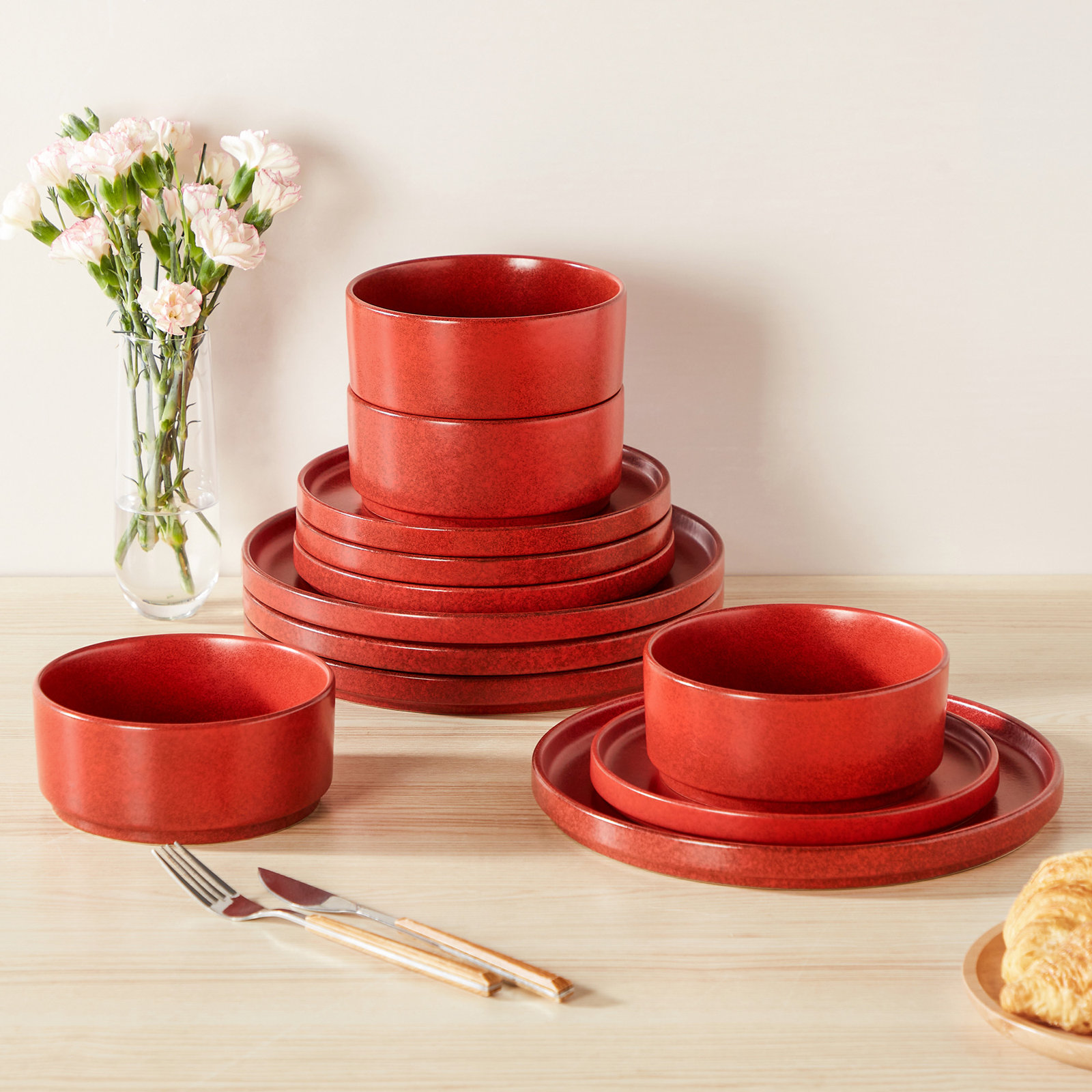 Ceramic Dinnerware Set, Red