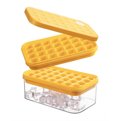 Ice Cube Tray With Lid&Bin, Ice Cube Mold With 56 Cubes, Stackable Ice Trays For Freezer With Easy-Release Silicone Bottom, For Drinks, Wine, Coffee -  Latitude Run®, 39A6D716FC844814B85E2997006793EB